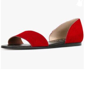 YDN Red Comfy Peep Toe D'Orsay Casual Flat Sandals Slip on Party Walking Shoes